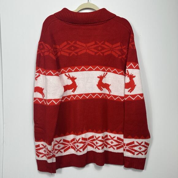 COOFANDY Men’s XL Red Reindeer Christmas Cardigan Sweater Shawl Collar Fair Isle - Picture 3 of 11